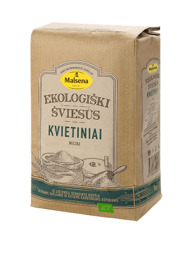 Ekologiški kvietiniai miltai MALSENA, šviesūs, 1 kg LT-EKO-001