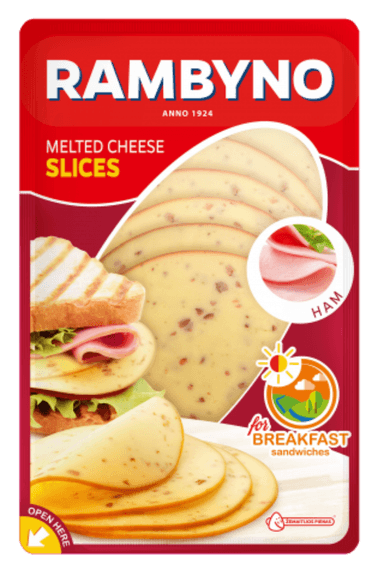 Processed cheese RAMBYNO, with bacon, sliced, 45%, 150g