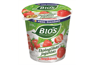 Organic yogurt BIOS, with strawberries, 3,1%, lactose free, 370 g, LT-EKO-001
