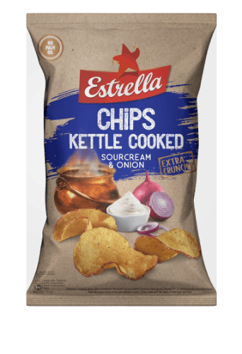 Bulvių traškučiai ESTRELLA KETTLE Grietinės ir svogūnų skonio, 120g