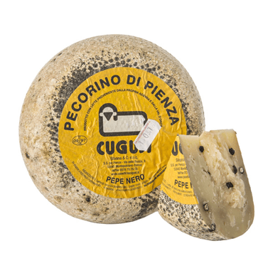 Sheep's milk cheese with pepper PECORINO DI PIENZA, aged for 6 months.