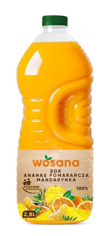 Juice WOSANA, orange, mandarin, pineapple, 100%, 2.8 l, PET