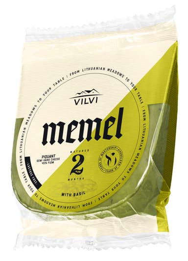 Semi hard cheese MEMEL Piquant su bazilikais, 45 %, RSM, lactose free, 0,18 kg