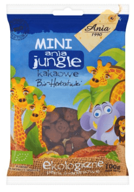 Cookies Mini Ania Jungle, Cacao flavor, 100g