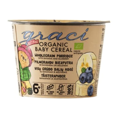 Pilno grūdo  košė su bananais ir mėlynėmis, nuo 6 mėn., ekologiška