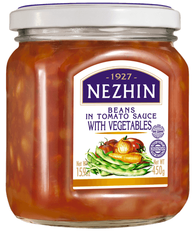 Pupelės pomidorų padaže NEZHIN, su daržovėmis, 450 g