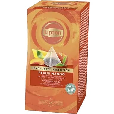 Juodi arbata LIPTON, persikų - mangų skonio, su vaisių gabalėliais, 25 vnt. x 1,8 g.