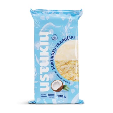 Corn crisps USTUKIŲ MALŪNAS, with coconut flavored glaze, 100 g