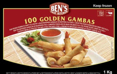 Šaldytos, nevirtos krevetės traškioje filo tešloje Golden Gambas, 1 kg