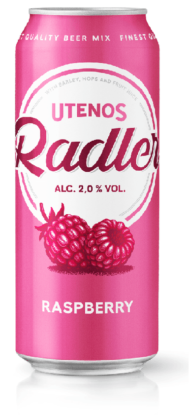 Beer cocktail UTENOS Radler, raspberry flavour,  2%, can