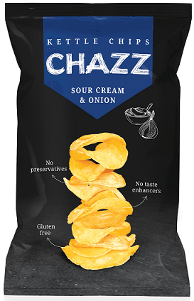 Bulvių traškučiai CHAZZ, grietinėlės ir svogūnų skonio, 90 g