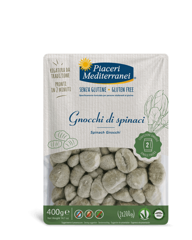 Italian potato dumplings GNOCCHI with spinach, gluten-free