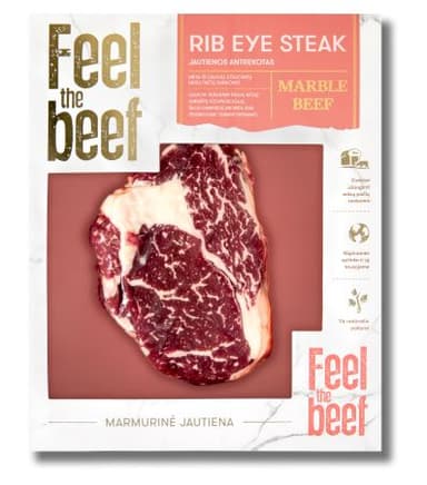 Sausai brandintas (30 d.+) marmurinis, jautienos antrekotas FEEL THE BEEF, ~320g