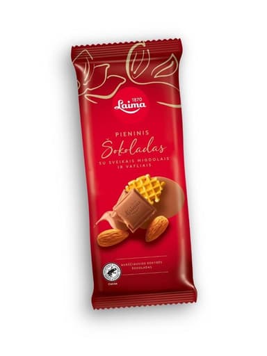 LAIMA milk chocolate with whole almonds and wafers 90g