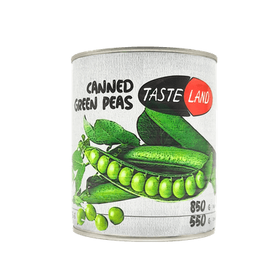 Konservuoti žalieji žirneliai TASTE LAND, 850 g/550 g