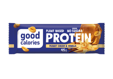 Baltymų batonėlis GOOD CALORIES, vanilinis, su žemės riešutais ir datulėmis, 45 g