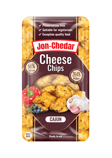 Chunks of cheddar cheese JON-CHEDDAR CAJUN 50% fat, 80g