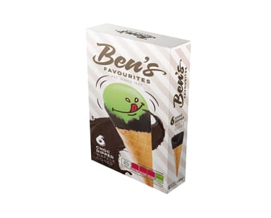 Waffle cones BEN'S FAVORITES, with vanilla-flavored chocolate frosting