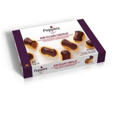 Mini eklerai su šokoladiniu įdaru, POPPIES 12 vnt. pak. 200g