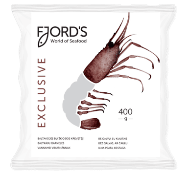 Šaldytos baltakojės blyškiosios krevetės FJORD'S, nevirtos, be galvų, su kiautais, 16/20, 400g