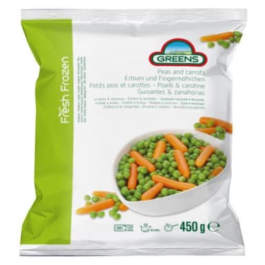Frozen IQF peas very fine and carrots mix GREENS, 450 g