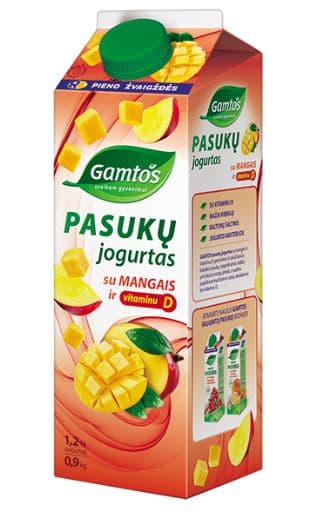 Pasukų jogurtas GAMTOS,1,2%, su mangais ir  vitaminu D, 900 g LT-EKO-001