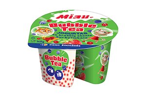Yogurt with strawberry and black tea flavored bubbles MIAU 3% 140g
