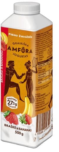 Geriamasis jogurtas GRAIKIŠKA AMFORA, 2,4%, su braškėmis ir bananais, 500 g