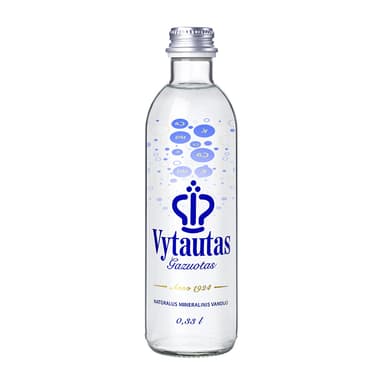 Natūralus mineralinis vanduo VYTAUTAS, gazuotas, stiklinėje taroje, 0,33L.
