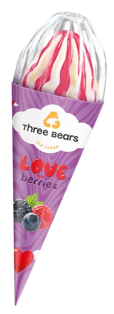 Ice cream "THREE BEARS" TM "Love and berries" waffle cone 150 g, 270 ml