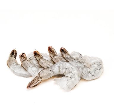 Šaldytos baltakojės blyškiosios krevetės, nevirtos, lukštentos, valytos, 26/30, 20 % glazūra, 1kg