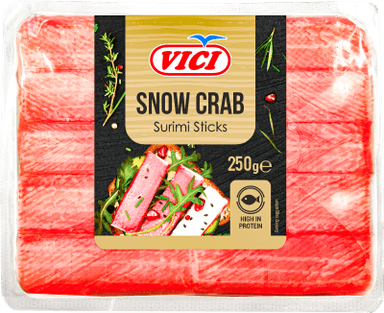 Atšaldytos, snieginių krabų skonio lazdelės  VIČI  PREMIUM iš surimio 250g