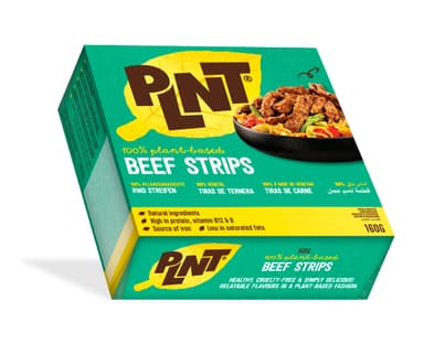 Frozen vegan beef strips based on PLNT, soy, peas, wheat and buckwheat 160g