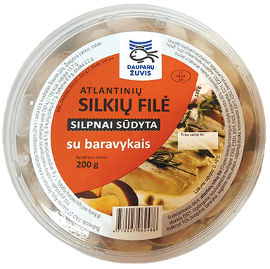 Silpnai sūdytos silkių filė gabaliukai aliejuje su baravykais, 200 g