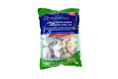 Frozen giant freshwater prawn, headless, shell on, easy peel, 8/12,20%