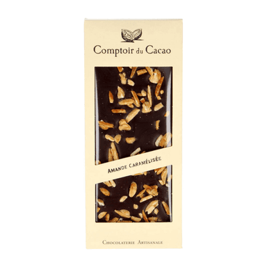 Dark chocolate with caramelized almond nuts, 72%
