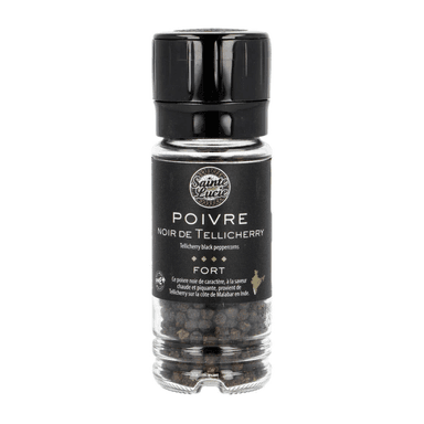 Black peppercorns NOIR DE TELLICHERRY, in a grinder