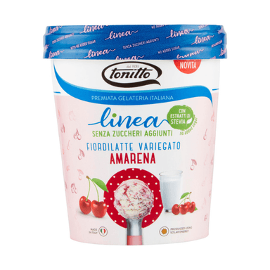 Creamy edible ice cream with cherry syrup, no added sugar