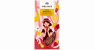 Traškūs sausi pusryčiai su avietėmis ir ispaninio šalavijo sėklomis