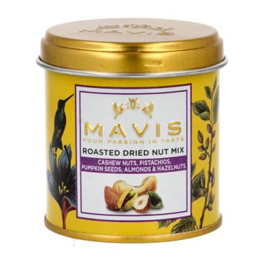 Roasted Dried Nut Mix in a metal tin