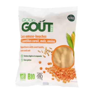 Lentil, corn, and oat crisps, suitable for 10 months and up, organic