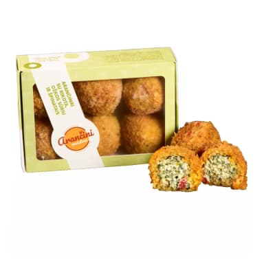 Fried rice balls with goat cheese, ricotta, and spinach, frozen