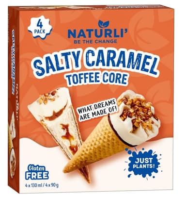 Ice cream NATURLI with salted caramel  in a wafer handset, 4*90 g