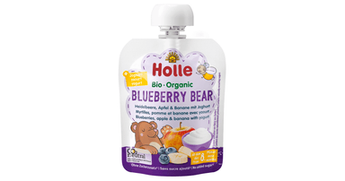 Mėlynių, obuolių ir bananų tyrelė su jogurtu BLUEBERRY BEAR, ekologiška