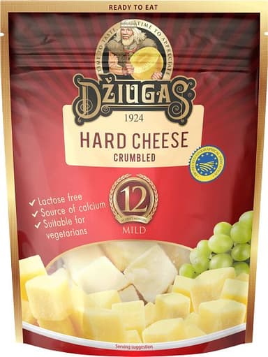 Cheese DZIUGAS Mild, crumbled, 40% RSM, 12 months, lactose free, 100 g
