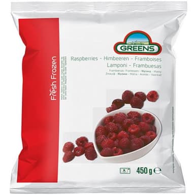 Frozen IQF raspberries GREENS, 450 g