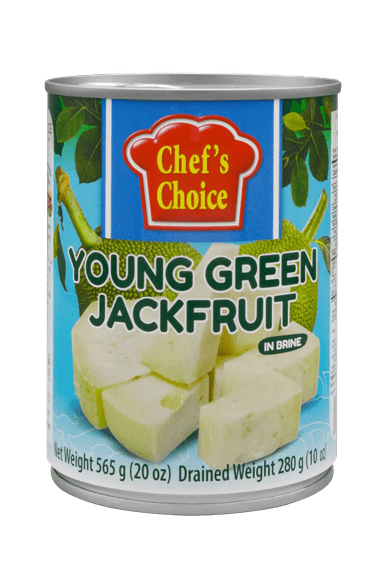 Canned Young jackfruit, CHEF'S CHOICE, green, brine, 565 g / 280 g