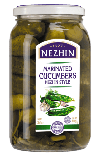 Marinuoti agurkėliai NEZHIN, 920 g / 460 g