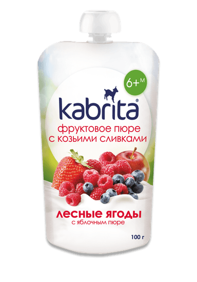 Obuolių ir miško uogų tyrelė su ožkos pieno grietinėle, nuo 6 mėn.