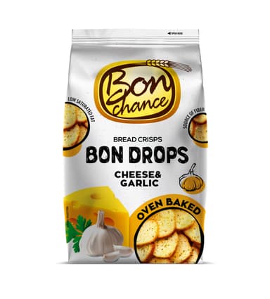 Duonos traškučiai BON DROPS, su sūriu ir česnakais, 70 g